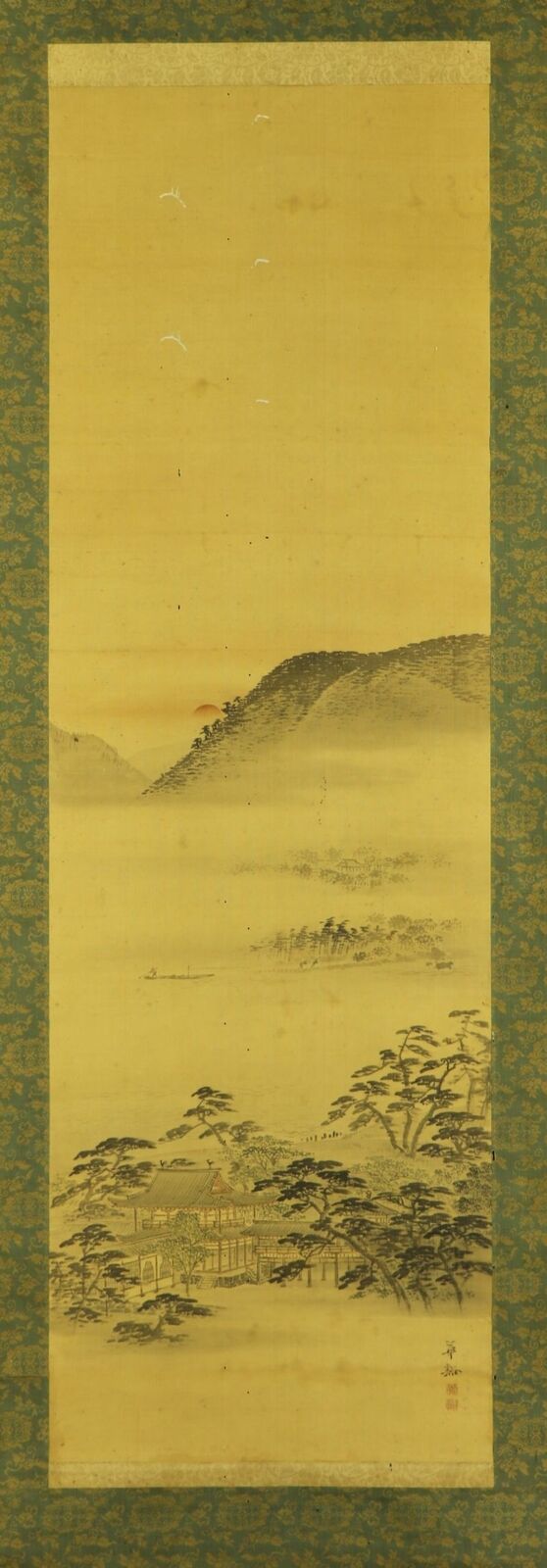 Japanese Hanging Scroll Art Painting Sansui Landscape Asian Antique  #e6622