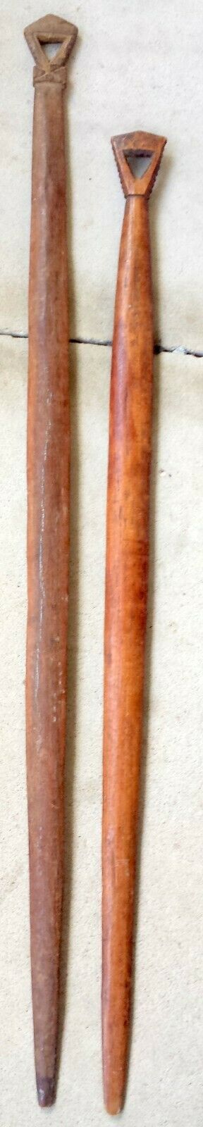 A Pair Of 19th Century Nupe Tribe In Nigeria, Wood Weaving Sticks 43 Inches